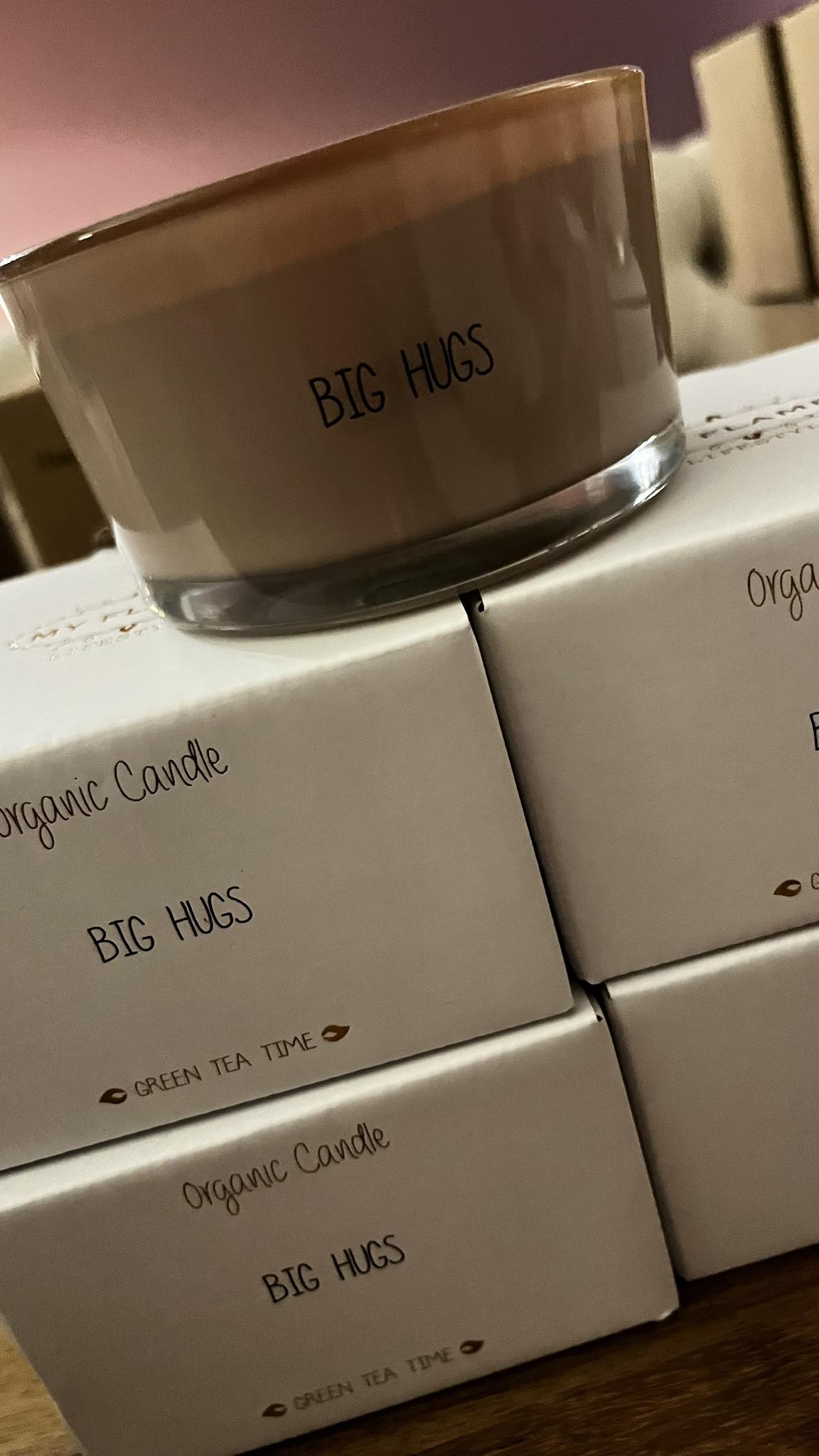 Flessenpost geurkaars - BIG HUGS - Briefje met BIG HUGS - UNLIMITED USES