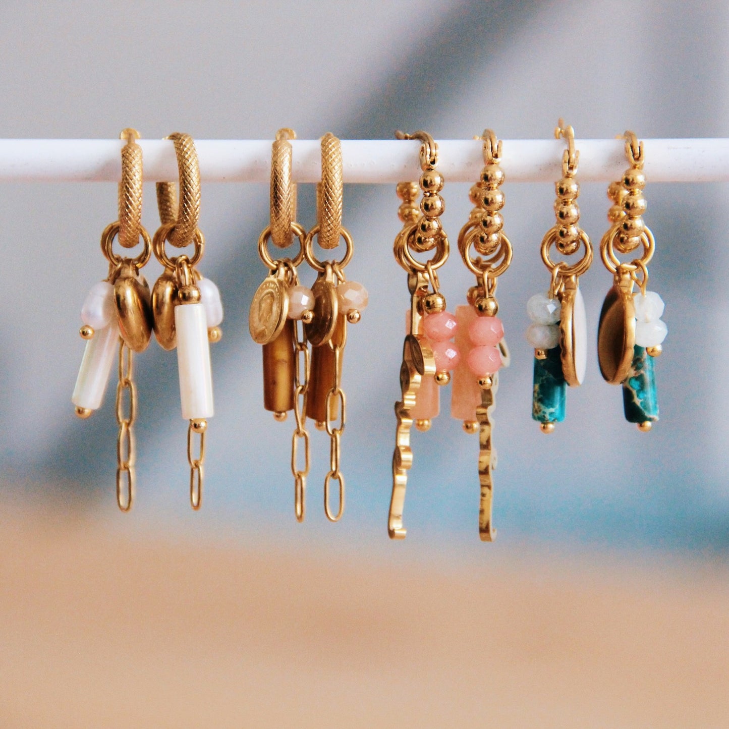 EarCandy Creool met Tube, Love en Facet – peach/pink/gold