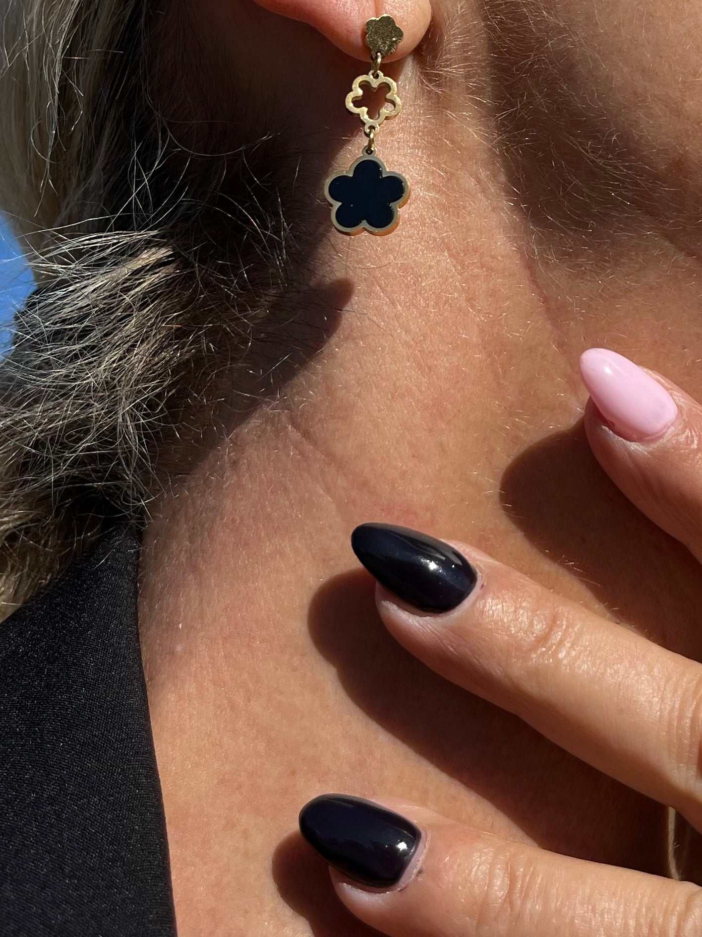 Oorbellen Klaver Stainless Steel - Black & Gold color