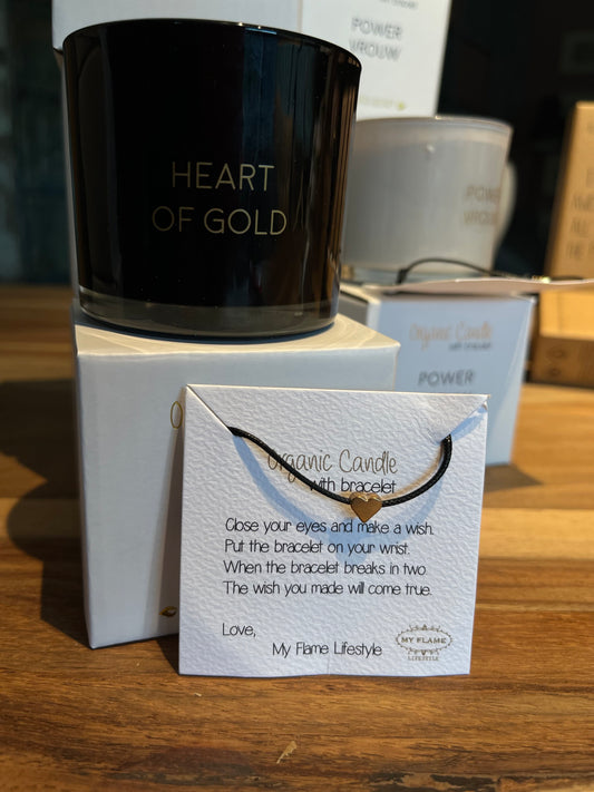 Geurkaars met wens-armbandje - HEART OF GOLD - Warm Cashmere