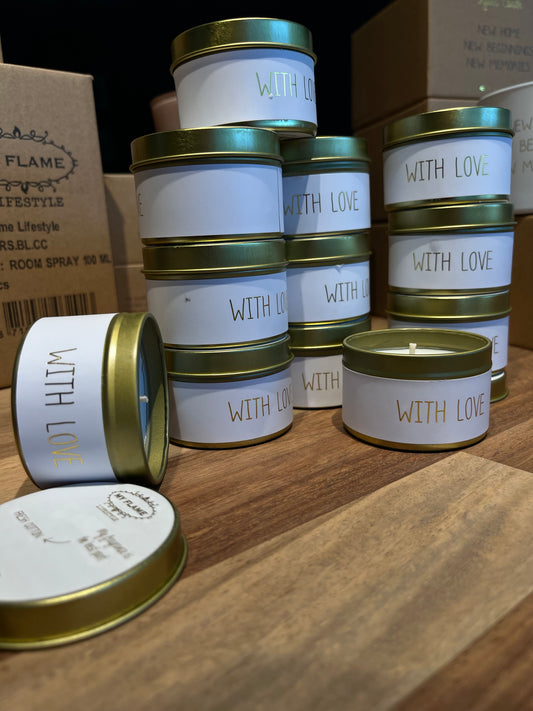 Geurkaars tinnen blikje - WITH LOVE - Fresh Cotton