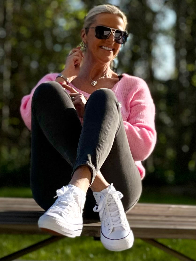 Sneaker hoog in kant met veters - White
