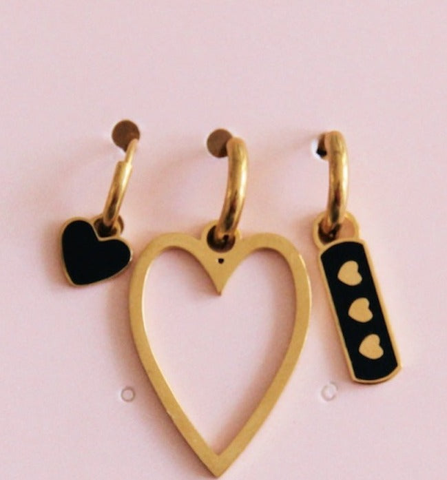 EarCandy One piece set Stainless Steel – Black Hearts