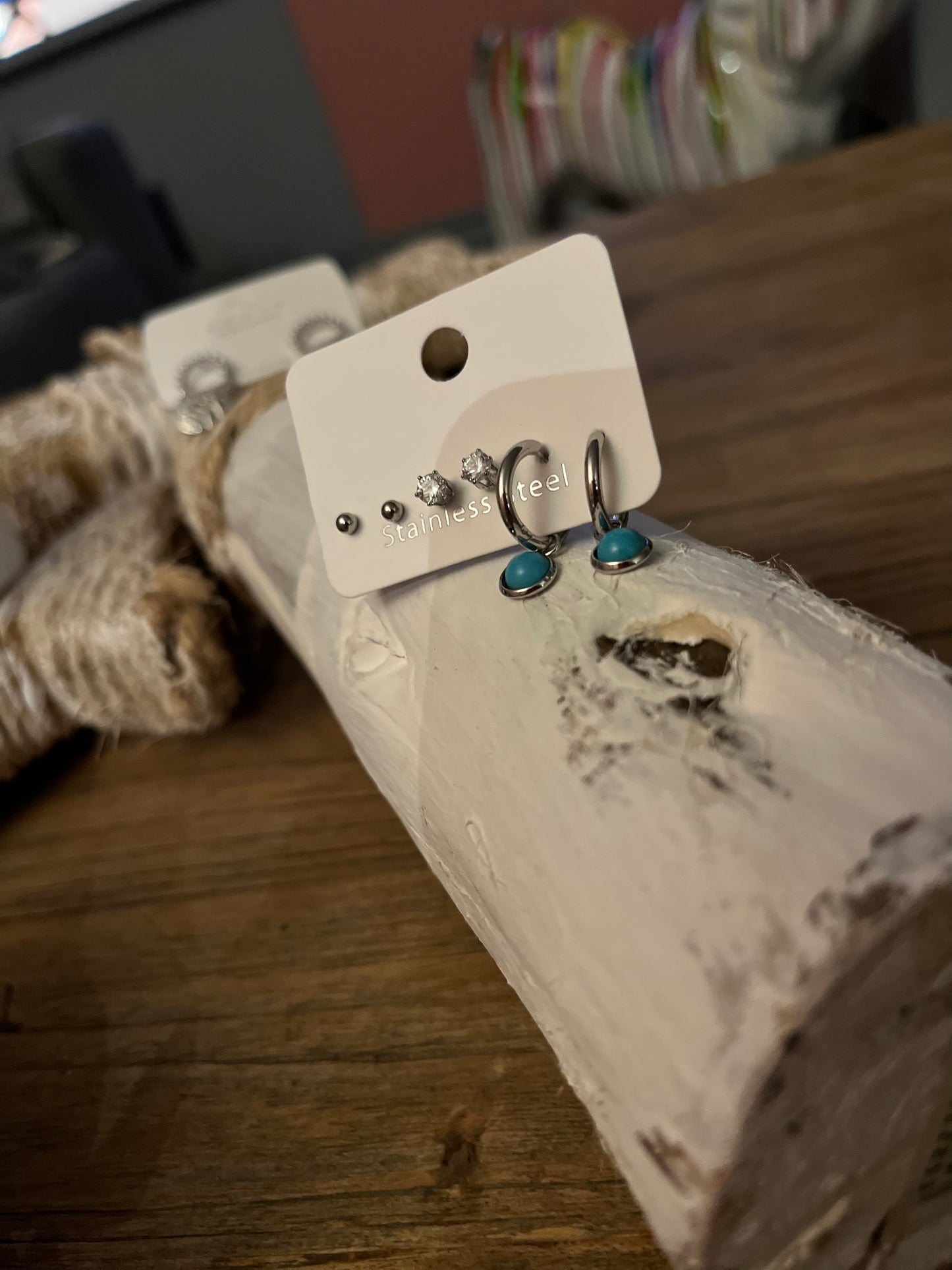 Earrings Stainless Steel Turquoise 3-pack