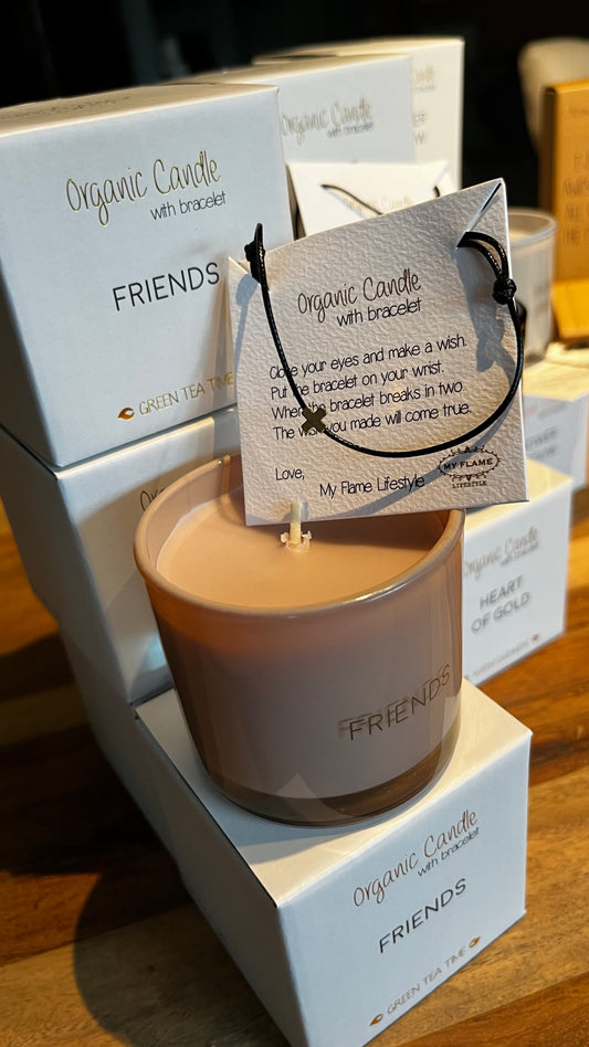 Geurkaars met wens-armbandje - FRIENDS - Green Tea Time