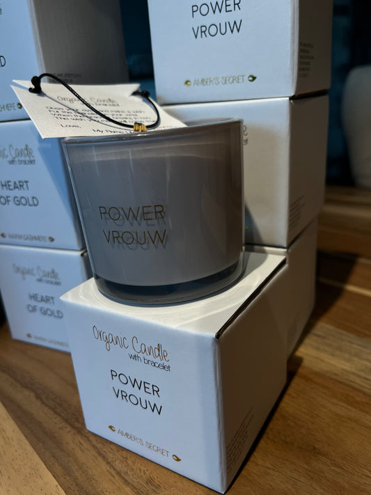 Geurkaars met wens-armbandje - POWERVROUW - Amber's Secret