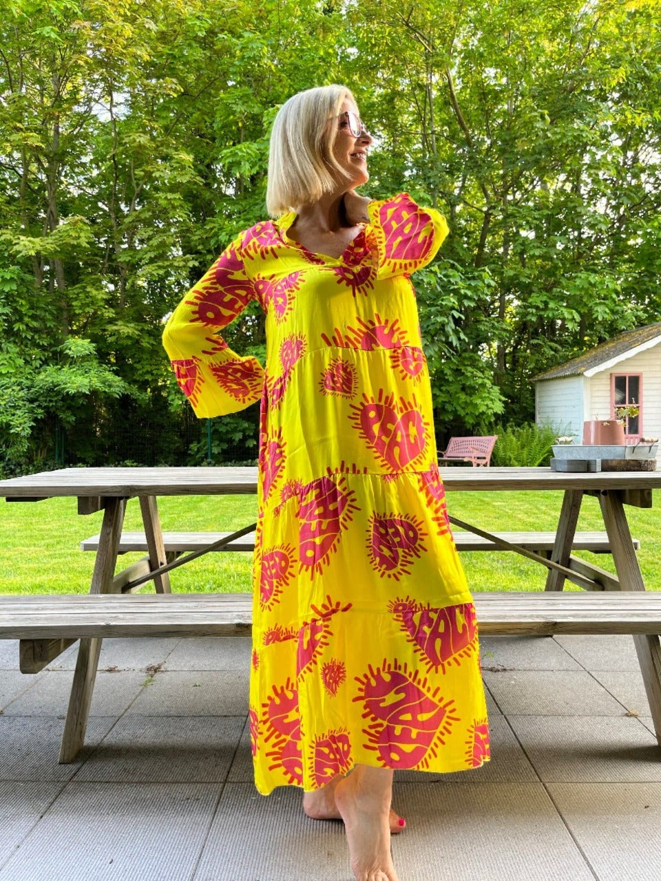 Dress Peace Heart Sun YELLOW PINK