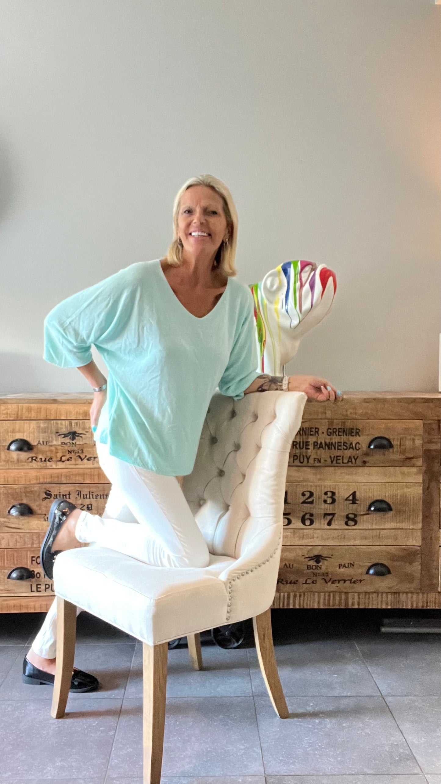 Trui V-Neck oversized š Turquoise Light