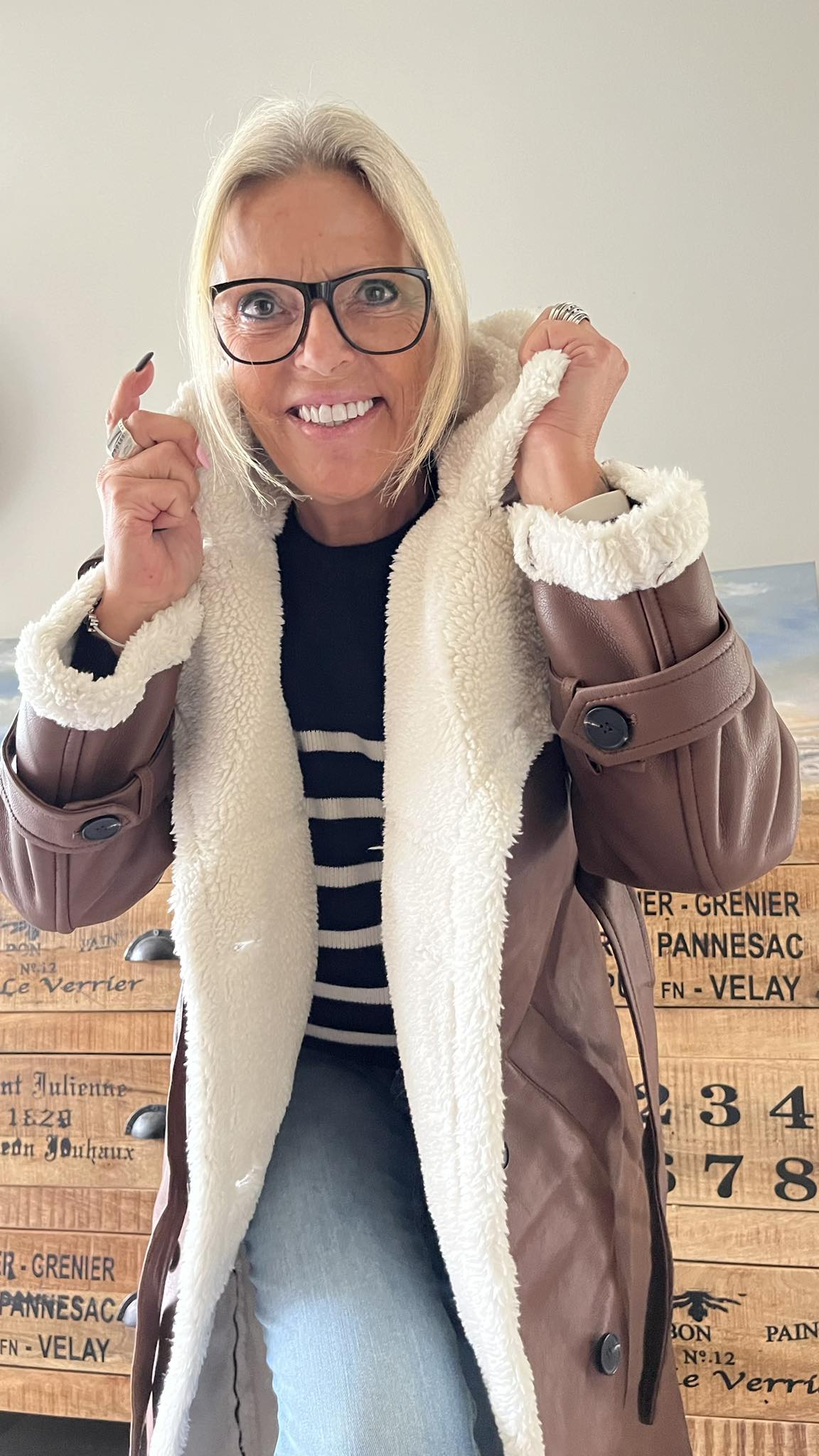 Mantel Leatherlook met warme teddy 💕 Bruin
