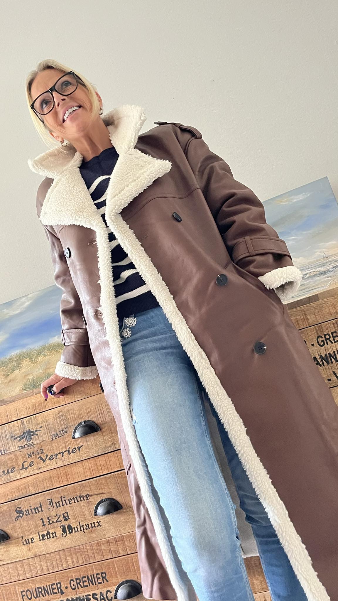 Mantel Leatherlook met warme teddy 💕 Bruin