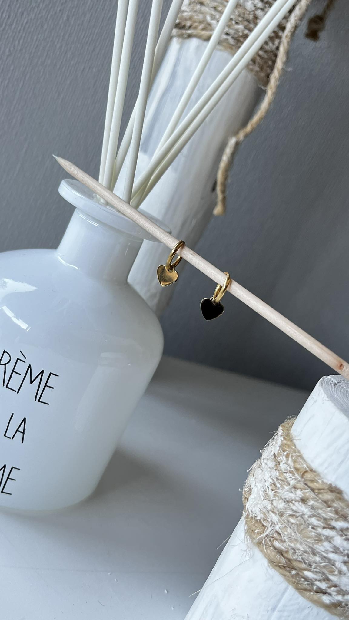 EarCandy Creool met HARTJE - zwart/nude/goud RVS