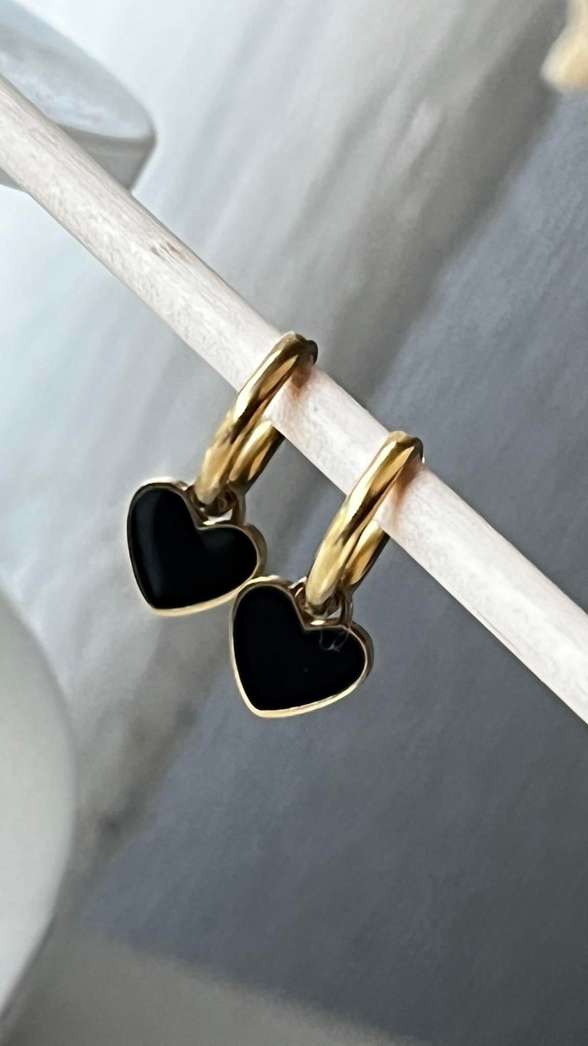 EarCandy Creool met HARTJE - zwart/nude/goud RVS