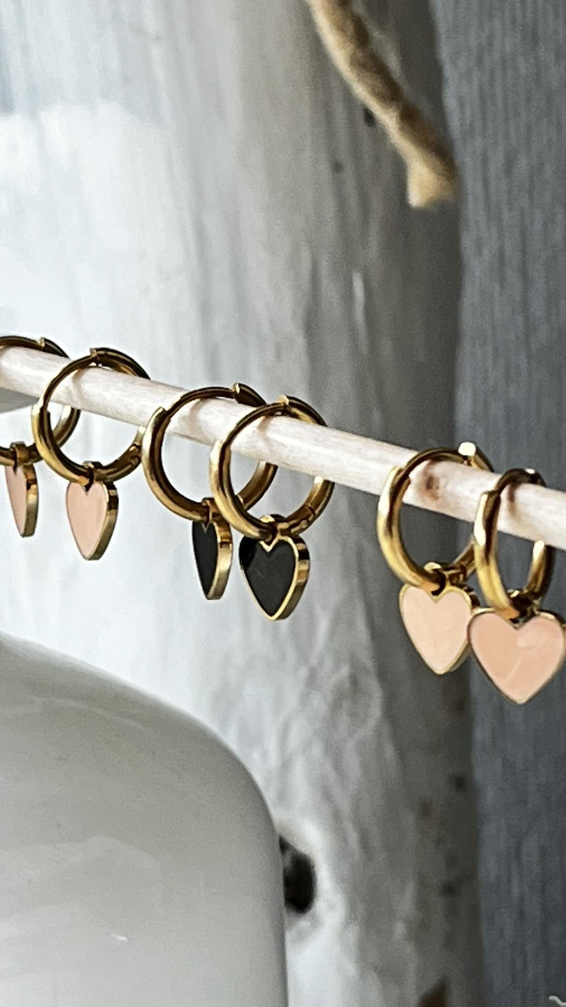 EarCandy Creool met HARTJE - zwart/nude/goud RVS