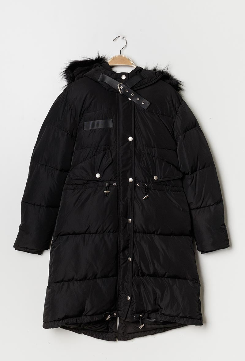 Cosy Warm Long Puffy Coat - cap with faux fur π